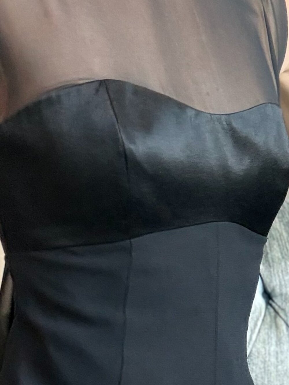 💝SOLD💝 Vintage Black Cocktail Dress Sheer Open Back Fit Flare 2 Chiffon - Picture 4 of 12